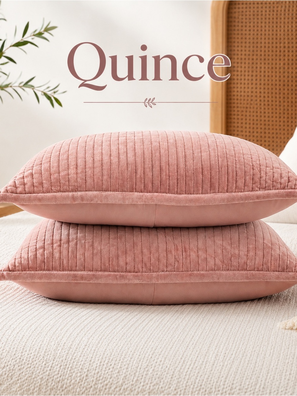 Quince Cotton Velvet Channel Quilted Sham Set in Standard  Set of 2 Brand New